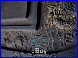 Old Chinese Antique Dragons Figures Detailed Carving Ink Stone Ink Slab