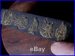 Old Chinese Antique Dragons Figures Detailed Carving Ink Stone Ink Slab
