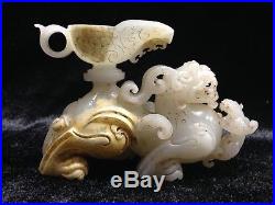 Old Chinese Antique Nephrite Hetian White Jade Dragon Carving Statue Figure #274