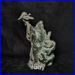 Old Chinese Bronze Carving Dragon Buddha Statue Fengshui Decoration H 16 CM