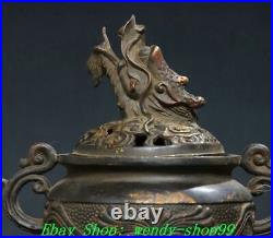 Old Chinese Bronze Dynasty Dragon Head 2 Ear Lion Legs Incense Burner Censer