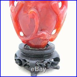 Old Chinese Carved Carnelian Agate Snuff Bottle with 2 CHILONG Baby Dragons (4.1)