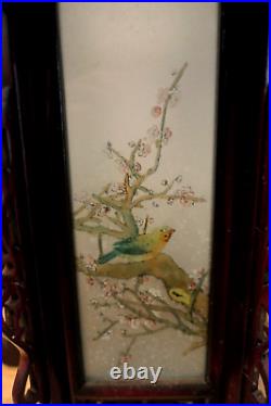 Old Chinese Carved Zitan Lantern. Hardwood. Dragons With 12 Glass Panels. Birds