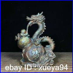 Old Chinese China Feng Shui Bronze Gilt lucky wealth zodiac animal Dragon statue