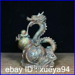 Old Chinese China Feng Shui Bronze Gilt lucky wealth zodiac animal Dragon statue