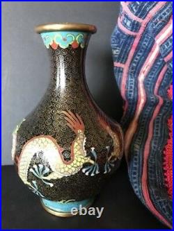 Old Chinese Cloisonné Five Clawed Imperial Yellow Dragon Vase beautiful collect