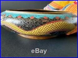 Old Chinese Cloisonne Yellow Dragon Copper Bowl beautiful display and accent