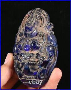 Old Chinese Dynasty Blue Colored Glaze Dragon Beast Head Buckle Belt Buckles