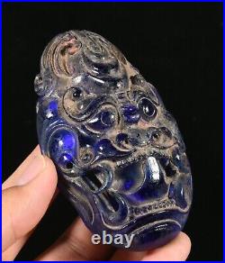 Old Chinese Dynasty Blue Colored Glaze Dragon Beast Head Buckle Belt Buckles