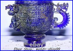 Old Chinese Dynasty Blue Colored Glaze Dragon PIxiu Beast Cup Goblet Wine Glass