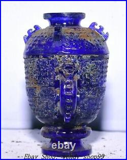 Old Chinese Dynasty Blue Colored Glaze Dragon PIxiu Beast Cup Goblet Wine Glass