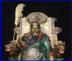 Old Chinese Dynasty Bronze Gilt Painting Dragon Guan Gong Yu Warrior God Statue