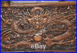 Old Chinese Dynasty Huanghuali Wood Carved Dragon Totem storage box Jewelry Box