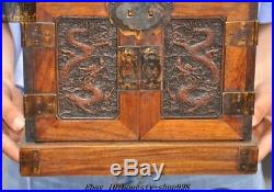 Old Chinese Dynasty Huanghuali Wood Carved Dragon storage Treasure chest cabinet