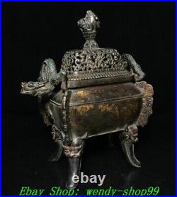 Old Chinese Dynasty Marked Bronze Gilt Dragon Beast Head Incense Burner Censer
