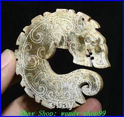 Old Chinese Dynasty Natural Hetian Jade Carve Dragon Beast YuBi Yu Bi Pendant