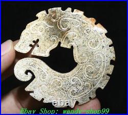 Old Chinese Dynasty Natural Hetian Jade Carve Dragon Beast YuBi Yu Bi Pendant