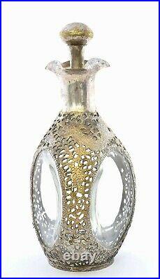 Old Chinese Export Solid Silver Overlay Glass Decanter Dragon Motif