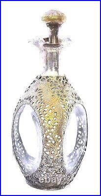 Old Chinese Export Solid Silver Overlay Glass Decanter Dragon Motif