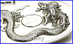 Old Chinese Export Sterling Silver Vanity Mirror Brush with Dragon Mk 115G
