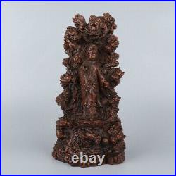 Old Chinese Exquisite Handmade Boxwood Dragon guanyin statue