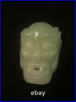 Old Chinese HAND Carved JADE BELT BUCKLE Mask Dragon Devil Demon Vintage