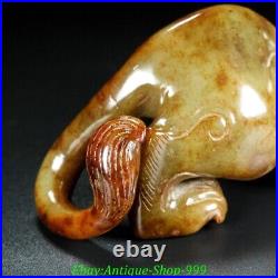 Old Chinese Han Dynasty Natural Hetian Jade Carved Fengshui Dragon Beast Statue