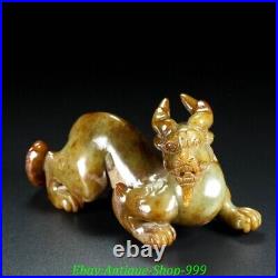 Old Chinese Han Dynasty Natural Hetian Jade Carved Fengshui Dragon Beast Statue