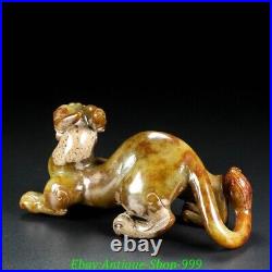 Old Chinese Han Dynasty Natural Hetian Jade Carved Fengshui Dragon Beast Statue