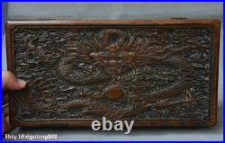 Old Chinese Huanghuali Wood Carved Dragon Beast Statue Storage box Jewelry chest