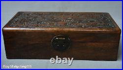 Old Chinese Huanghuali Wood Carved Dragon Beast Statue Storage box Jewelry chest