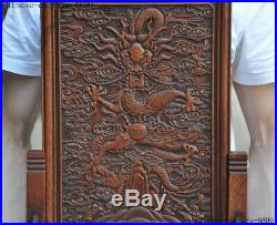 Old Chinese Huanghuali wood Hand carved Dragon Loong statue Screen Byobu