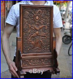 Old Chinese Huanghuali wood Hand carved Dragon Loong statue Screen Byobu