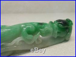 Old Chinese Jadeite Imperial Green Belt Buckle Chilong and Dragon