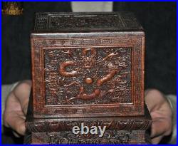 Old Chinese dynasty Huanghuali Wood Carved Dragon Imperial seal boxes Stamp Box