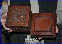 Old Chinese dynasty Huanghuali Wood Carved Dragon Imperial seal boxes Stamp Box