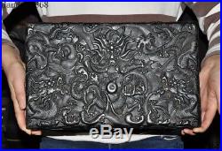 Old Chinese dynasty palace black Rosewood wood Carved Dragon Jewelry Storage box