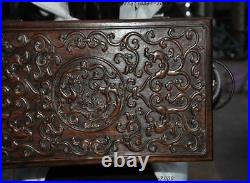 Old Chinese huanghuali wood hand-carved dragons storage box Treasure container