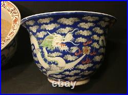 Old Pair Chinese Famille Rose Dragon Planter Jardiniere Pots, late Qing