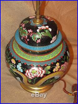 Old or Antique Chinese Cloisonne Jar Mounted as Lamp with Dragon