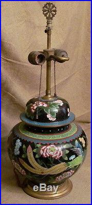 Old or Antique Chinese Cloisonne Jar Mounted as Lamp with Dragon