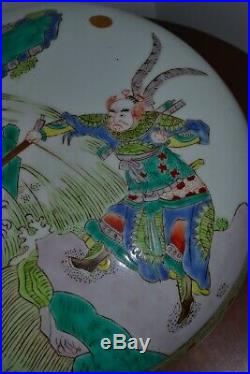 Old or Antique Chinese Famille Verte Large Porcelain Circular Box Dragon Mark