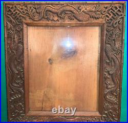 Old or Antique Chinese Hand Carved Wooden Frame with glass Dragon Motif