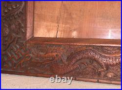 Old or Antique Chinese Hand Carved Wooden Frame with glass Dragon Motif