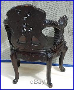 Oriental Asian Chinese Dragon Chair Loveseat Table Carved Black Antique