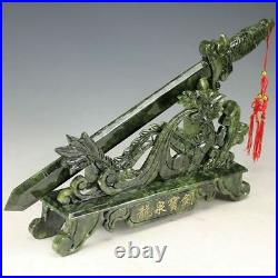 Oriental Vintage Chinese Handwork Carved Jade Dragon Sword Statue @AA