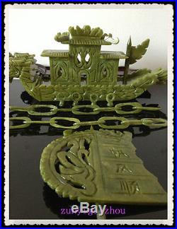 Oriental Vintage RARE 100% Chinese Natural jade Hand-carved Rare Dragon Boat