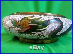 Ornate Antique Chinese Bronze Enamel Cloisonne Bowl Dragon Bowl Brush Washer
