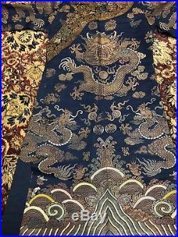 Outstanding Antique Chinese Blue Silk Dragon Robe Qing Fine Condition