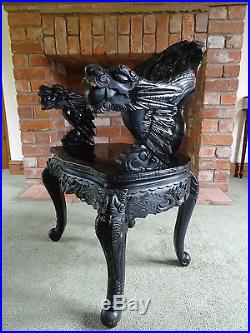 PAIR OF 19thc PERIOD ANTIQUE CHINESE DRAGON CARVED PADAUK ARMCHAIRS 2 MORE